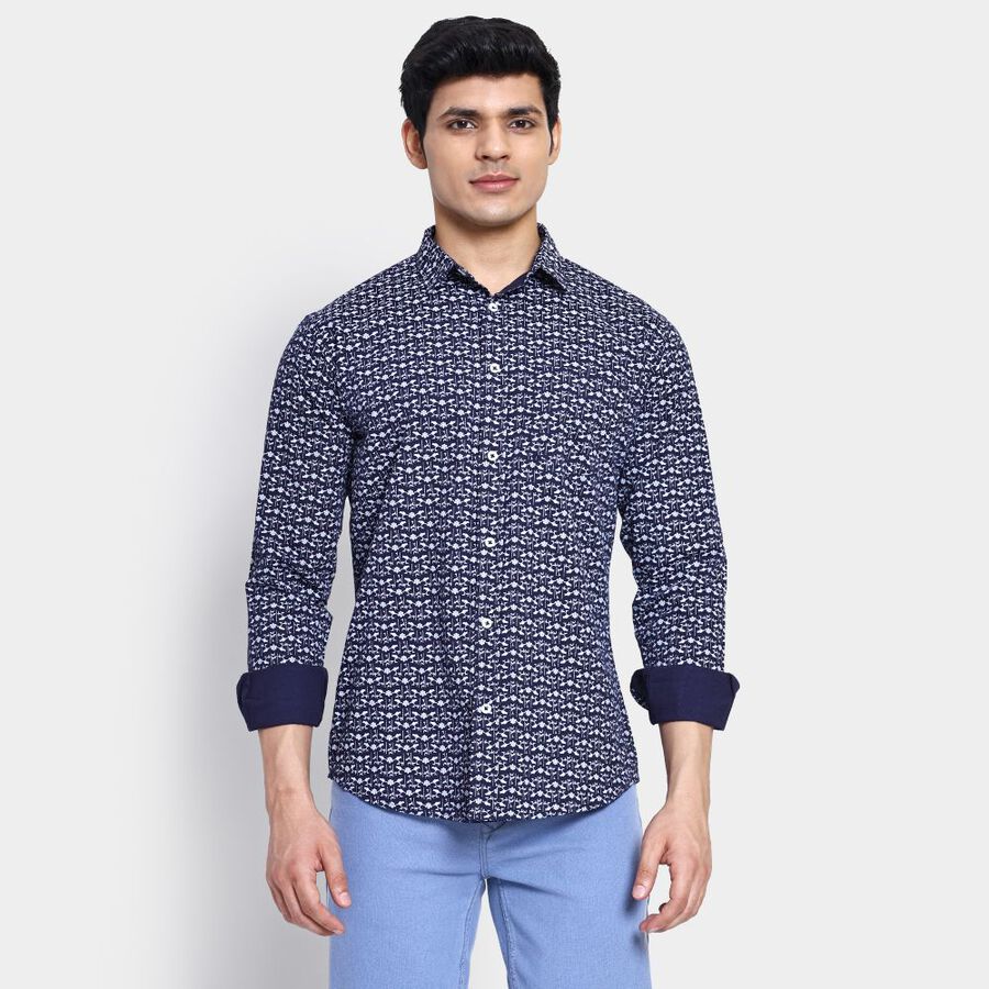 Men's Cotton Casual Shirt, मध्यम नीला, large image number null